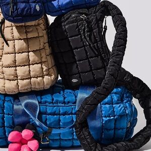 FP Movement by Free People Quilted Black, Beige & Blue Travel Bag Set